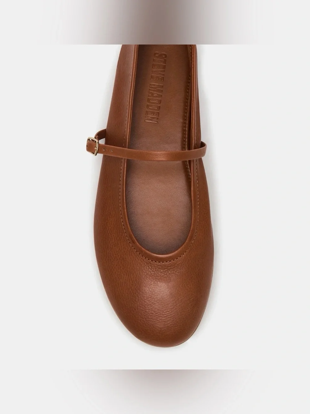 Steve Madden Tan Leather Mary Jane Flat with Slim Strap